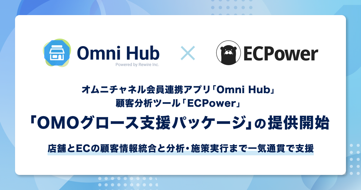 オムニチャネル会員連携アプリ「Omni Hub」、顧客分析ツール「ECPower」と連携し「OMOグロース支援パッケージ」の提供を開始